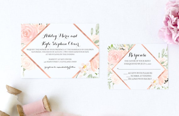 PRINTED Wedding Invitation Suite, RSVP Card, Rose Gold, Simple, Pink, Blush,  Greenery, Rustic, Boho, Elegant Floral Design -  Canada