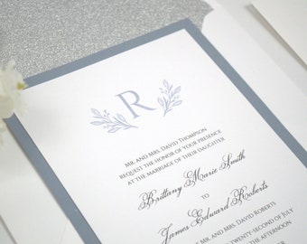 Dusty Blue Wedding Invitation with Vellum Band | Simple | Classy Classic | Blue Wedding | Timeless Invite | Traditional | BRITTANY