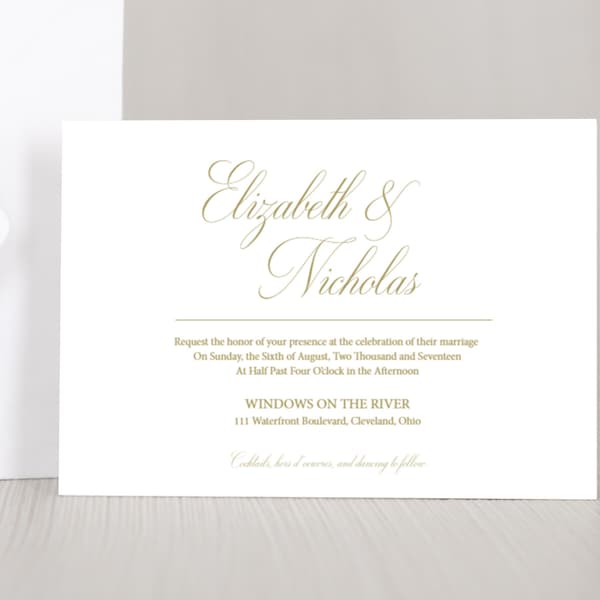 PRINTED Wedding Invitation Set, RSVP Card, Personalized, Elegant, Classy, Classic, Simple, Gold, Calligraphy, Romantic, Elizabeth