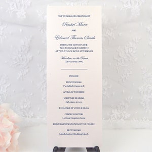 PRINTED Wedding Ceremony Program, Custom Program, Long Tea Length, Order of Service, Simple, Romantic, Navy Blue, Modern, Script Calligraphy