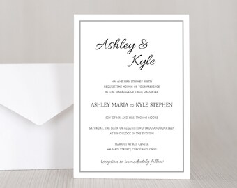 Personalized ASHLEY Wedding Invitation Card, RSVP Card, Envelopes, Party, Announcement, , Shower, Stationary, Anniversary, Custom, Printed