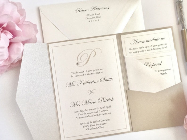 Sale Romantic Wedding Invitation Pocketfold Pocket Invite Etsy