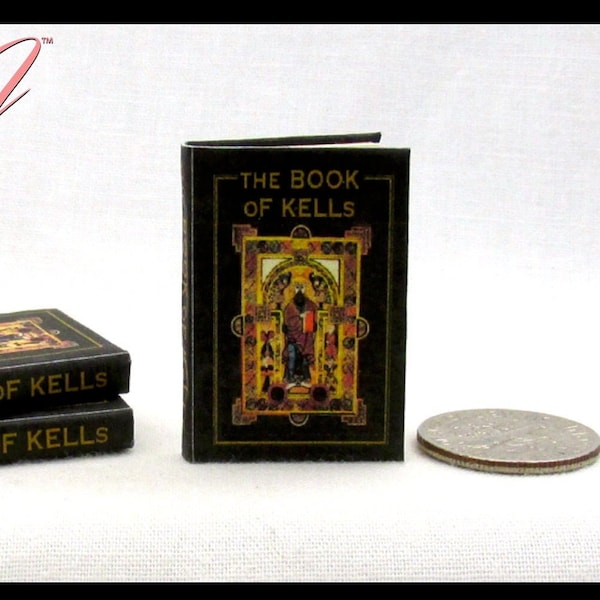 BOOK Of KELLS Illuminated MANUSCRIPT 1:12 Scale Miniature Dollhouse Readable Illustrated Hard Cover Book