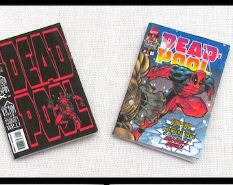 DEADPOOL COMIC Books 2 Miniature Readable Books Dollhouse 1:12 Scale Comics