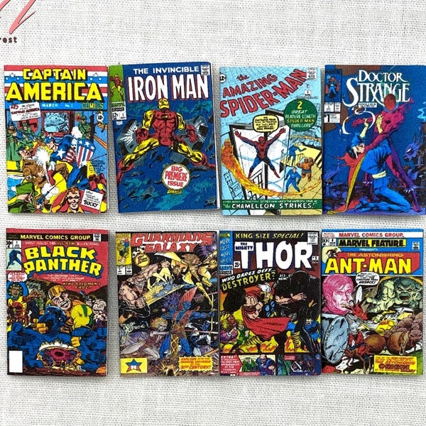MARVEL COMIC BOOKS Set von 8 Miniatur 1:12 Illustrierte lesbare Comics