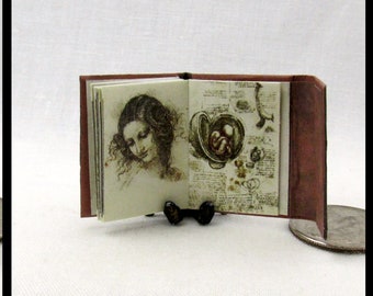 LEONARDO Da VINCIS Notebook 1:12 Scale Miniature Dollhouse Illustrated Hard Cover Book Artist