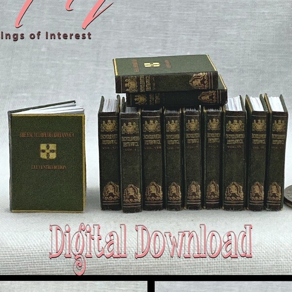 Digital Download ENCYCLOPEDIA BOOKS SET 12 Prop Books Pdf and Construction Tutorial for Miniature 1:12 Scale Books