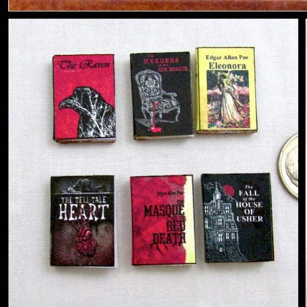 EDGAR ALLAN POE Set of 6 Prop Books in Dollhouse Miniature 1:12 Scale Prop Faux Books