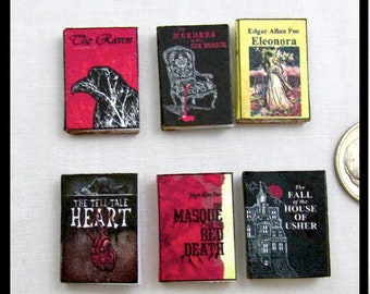 EDGAR ALLAN POE Set of 6 Prop Books in Dollhouse Miniature 1:12 Scale Prop Faux Books