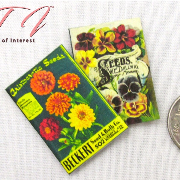 SEED CATALOGS BOOKS Set of 2 -1:12 Scale Miniature Dollhouse Illustrated Garden Magazine Spring Seeds