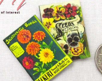 SEED CATALOGS BOOKS Set of 2 -1:12 Scale Miniature Dollhouse Illustrated Garden Magazine Spring Seeds