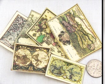 MAPAS HISTÓRICOS ANTIGUOS Conjunto de 6 mapas en miniatura de casa de muñecas escala 1:12