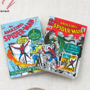 SPIDER-MAN COMIC Books 2 -1:12 Scale Miniature Readable Dollhouse Comics
