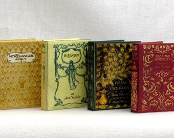 LIBRI JANE AUSTEN in scala 1:6 Set di 4 libri in miniatura leggibili illustrati con copertina rigida Abbazia di Northanger Persuasione Orgoglio Pregiudizio Sensibilità