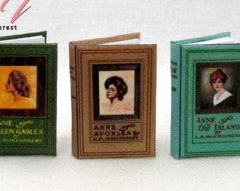 ANNE Of GREEN GABLES Set of 3 -1:12 Scale Miniature Readable Illustrated Hard Cover Books Montgomery Anne of the Island Anne of Avonlea