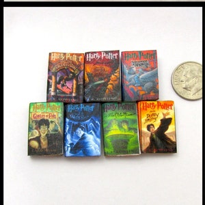 Popular BOY WIZARD POTTER Book Series 1:12 Scale Miniature Books Set of 7 Prop Faux Books Magic image 1