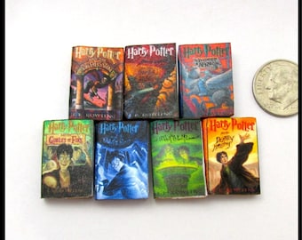 Popular BOY WIZARD POTTER Book Series 1:12 Scale Miniature Books Set of 7 Prop Faux Books Magic