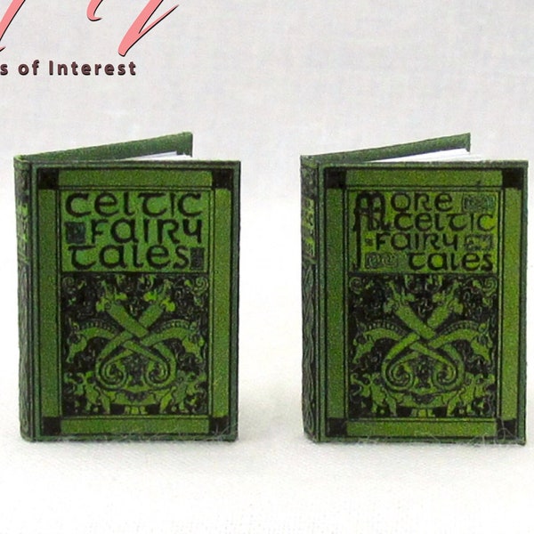 CELTIC FAIRY TALES Set of 2 Miniature Books 1:12 Scale Dollhouse Illustrated Hard Cover Books Mythology Medieval Gothic