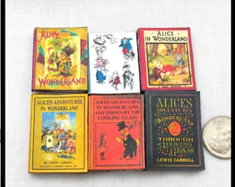 ALICE IN WONDERLAND Set of 6 Prop Books in 1:12 Scale Miniature Dollhouse Faux Books