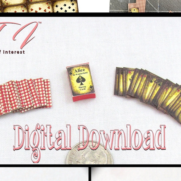 Digital Download ALICE IN WONDERLAND Playing Cards Deck And Box Download and Tutorial in Miniature 1:12 Scale