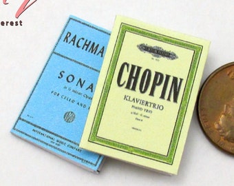 SHEET MUSIC Set of 2 Dollhouse 1:12 Scale Miniature Books Chopin Rachmaninoff