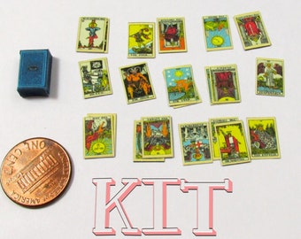 Kit CARTAS DE TAROT 22 Arcanos Mayores Baraja De Tarot En Miniatura Y Caja Impresa Pdf Instrucciones Tutorial Escala 1:12 DIY Azul