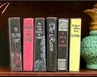 EDGAR ALLAN POE Set of 6 Prop Books in Dollhouse Miniature 1:12 Scale Prop Faux Books
