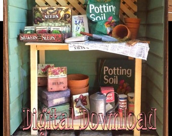 Digital Download GARDEN WORKTABLE Potting Bench Download 1:12 Scale Miniature DIY Tutorial Instructions Pdf Bulbs Seeds Birdhouse