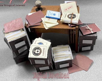 Digital Download OFFICE STORAGE BOXES And Files Download 1:12 Scale Miniature Diy Tutorial Instructions Pdf Printable