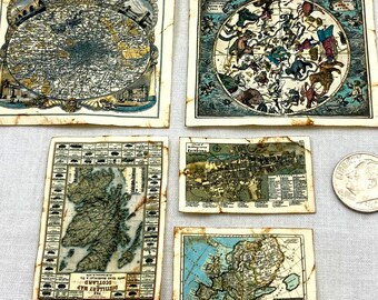 HISTORICAL EUROPEAN MAPS Set of 5 Miniature Dollhouse 1:12 Scale Maps