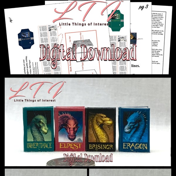Digital Download ERAGON The INHERITANCE CYCLE Set 4 Books Download Pdf and Construction Tutorial for Miniature Printable 1:12 Scale Books
