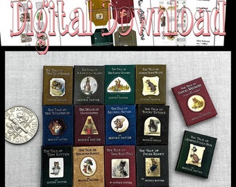 Digitale download BEATRIX POTTER Boeken Set van 14 boeken Pdf en bouwhandleiding voor miniatuur 1:12 schaal geïllustreerde leesbare boeken