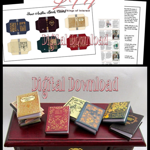 Digital Download JANE AUSTEN Set von 6 Download Miniatur 1:12 Skala Bücher Stolz Vorurteil Emma Northanger Abtei Persuasion Mansfield Park