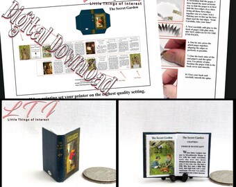 Digital Download THE SECRET GARDEN Download Pdf Book and Construction Tutorial for a Miniature 1:12 Scale Illustrated Readable Book