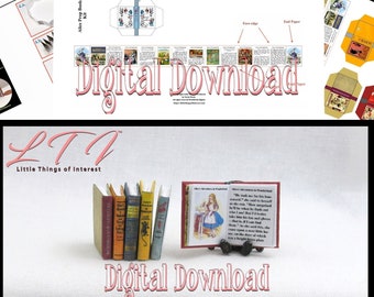 Digital Download ALICE IN WONDERLAND Books Set 6 Prop Books Pdf & Construction Tutorial for Miniature 1:12 Scale Prop Books