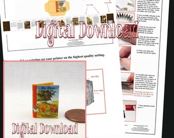 Digital Download The THREE LITTLE PIGS Pdf Book and Construction Tutorial for a Miniature 1:12 Scale Illustrated Readable Childrens Book