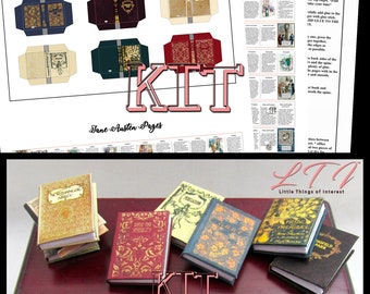 Kit JANE AUSTEN Book Kit with Printed Pdf Instruction Tutorial in Miniature in 1:12 Scale Set 6 Books Northanger Pride Prejudice Sensibility