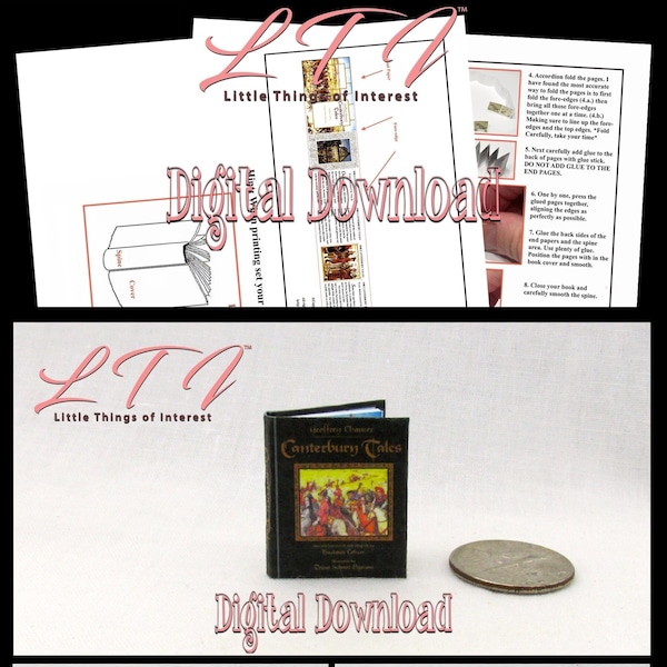Digital Download CANTERBURY TALES Download Pdf Book and Construction Tutorial for a Miniature 1:12 Scale Readable Book
