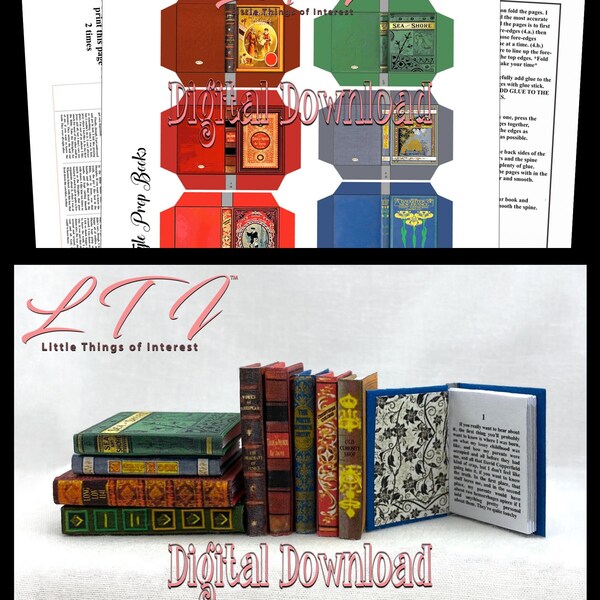 Digital Download 1:6 Scale VINTAGE STYLE PROP Books Download Pdf Books and Construction Tutorial Miniature Playscale Books