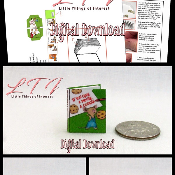 Digital Download IF YOU GIVE A Mouse A Cookie Book Pdf and Construction Tutorial for a Miniature 1:12 Scale Illustrated Readable Book