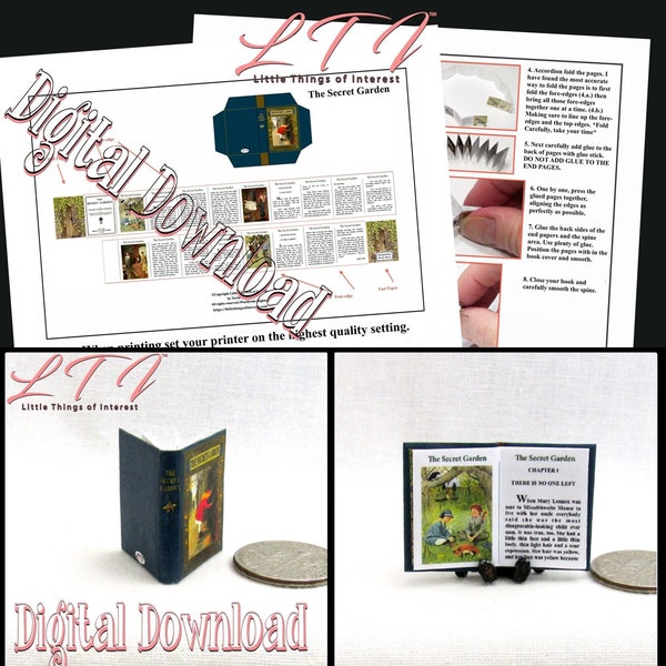 Digital Download THE SECRET GARDEN Download Pdf Book and Construction Tutorial for a Miniature 1:12 Scale Illustrated Readable Book