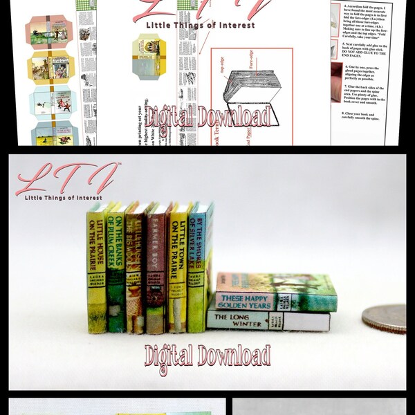 Digital Download LITTLE HOUSE On The PRAIRIE Set of 8 Books Pdf Books and Construction Tutorial for a Miniature Printable 1:12 Scale Books