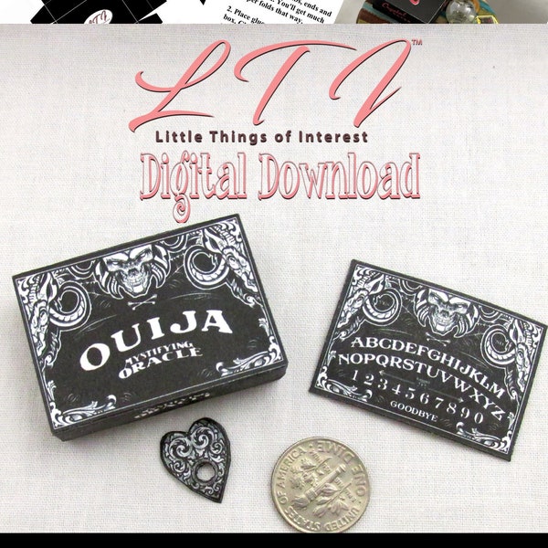 Digitaler Download OUIJA BOARD Black - Box und Planchette Download Druckbare Anleitung Miniatur 1:12 DIY Zigeuner Tarot Magie Seance