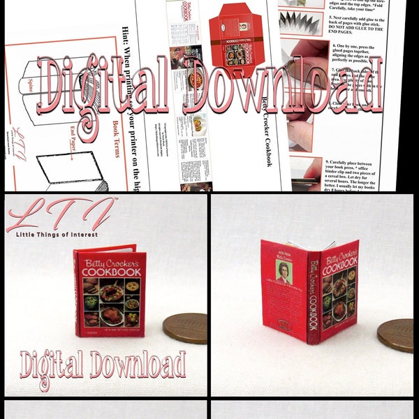 Digital Download BETTY CROCKER COOKBOOK Book Pdf and Construction Tutorial for a Miniature 1:12 Scale Book Kitchen Recipes