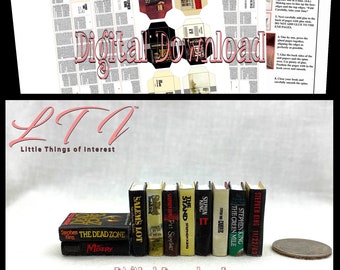 Digital Download STEPHEN KING Book Set of 10 Books Pdf Books and Construction Tutorial for Miniature Printable 1:12 Scale Books