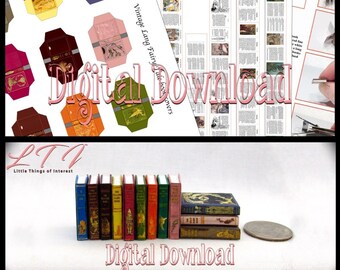 Digital Download Vintage LANG FAIRY TALES Books Set of 12 Prop Books Pdf & Construction Tutorial for Miniature Printable 1:12 Scale Books