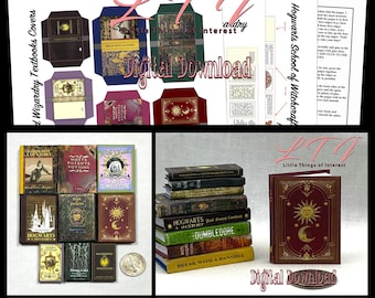 Digital Download SCHOOL Of WITCHCRAFT And WIZARDRY 9 Textbooks Pdf Books & Construction Tutorial for Miniature Printable 1:6 Scale Books