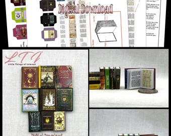 Digital Download SCHOOL Of WITCHCRAFT And WIZARDRY 9 Textbooks Pdf Books & Construction Tutorial for Miniature Printable 1:12 Scale Books