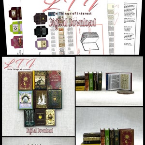This is a 1:12 scale miniature digital download I designed for you to make a miniature set of 9 Hogwarts Text books which open.