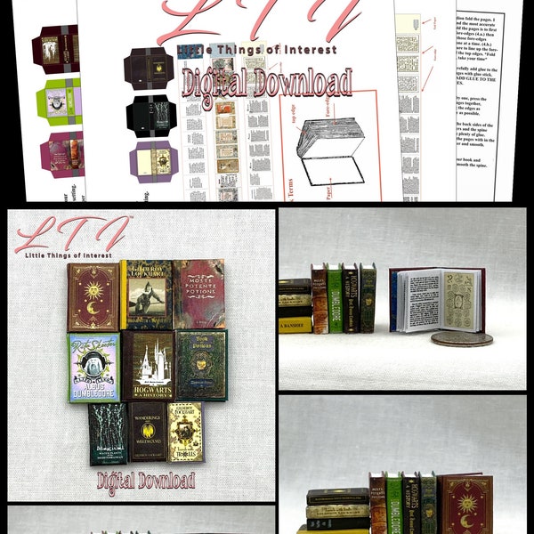 Digital Download SCHOOL Of WITCHCRAFT And WIZARDRY 9 Textbooks Pdf Books & Construction Tutorial for Miniature Printable 1:12 Scale Books